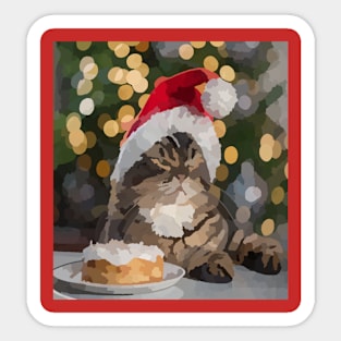 cat loves Christmas with cake Sticker